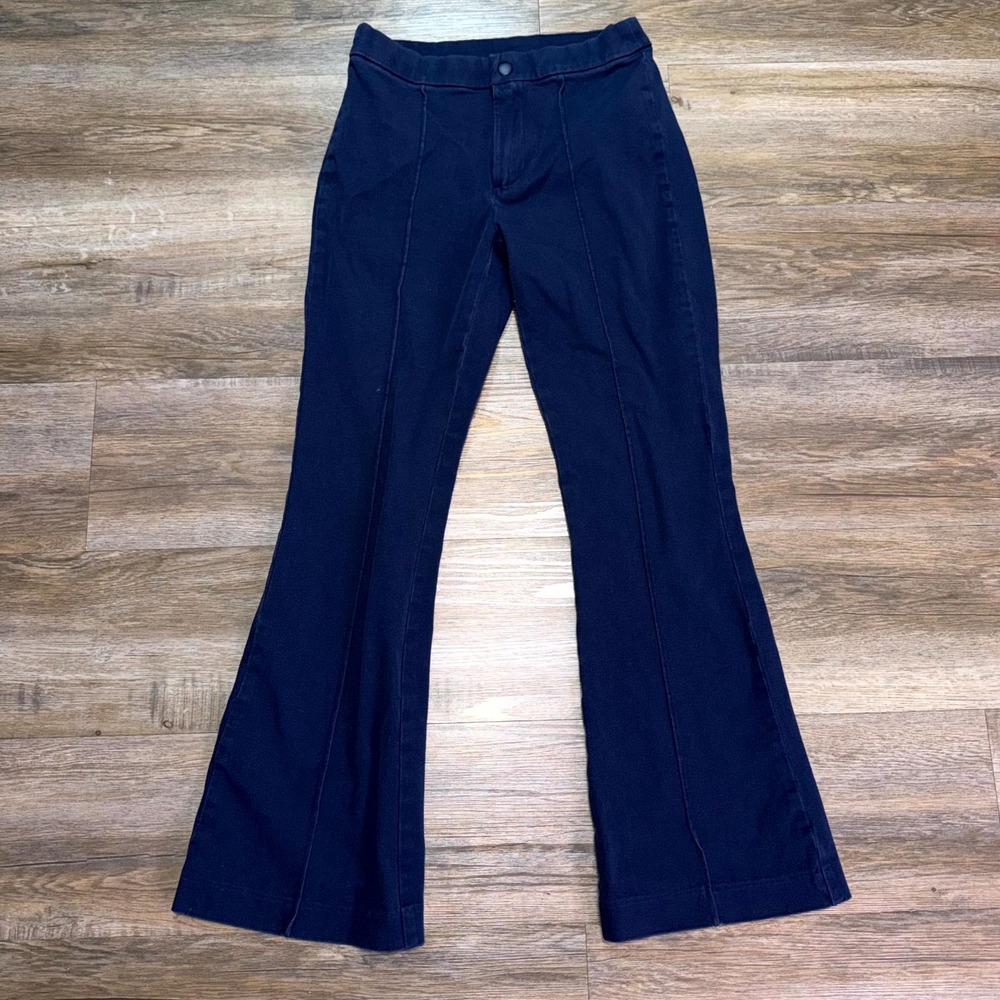 Gap Ankle Ponte Pants Womens 2 Petite Dark Blue Flared Leg Pintuck Front Casual